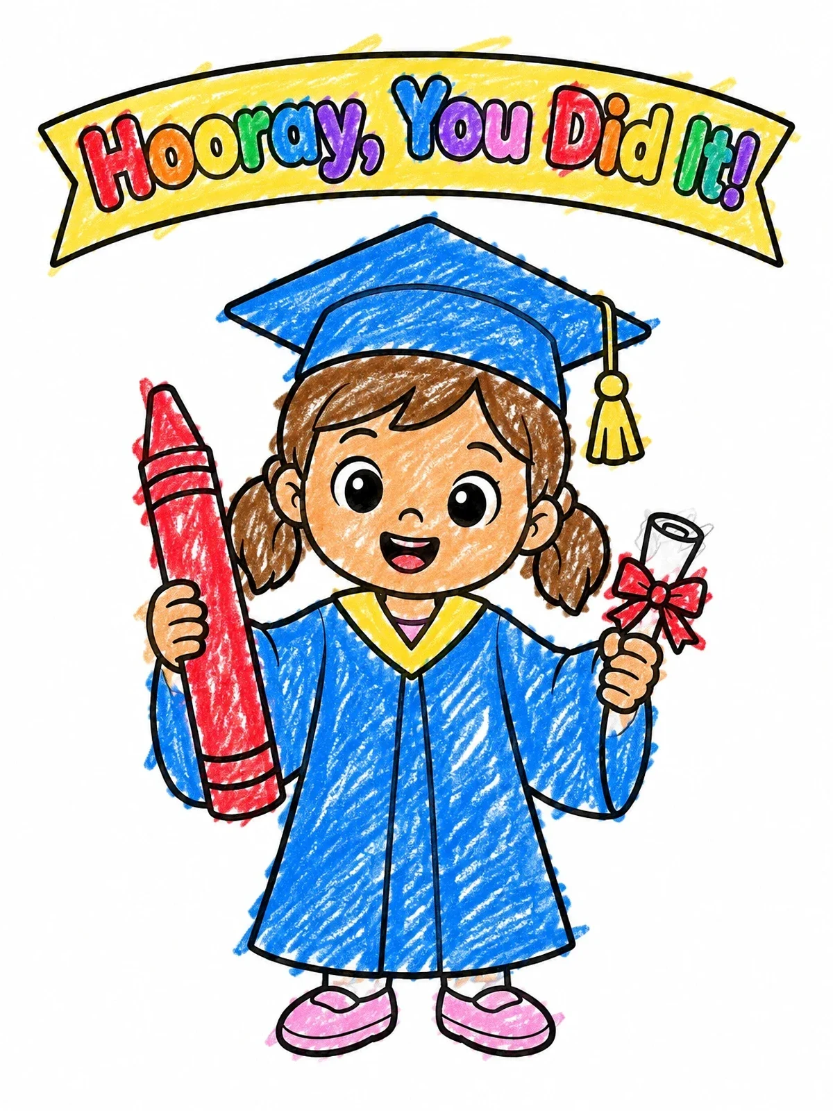Colored example of the Preschool Graduate With Giant Crayon coloring page
