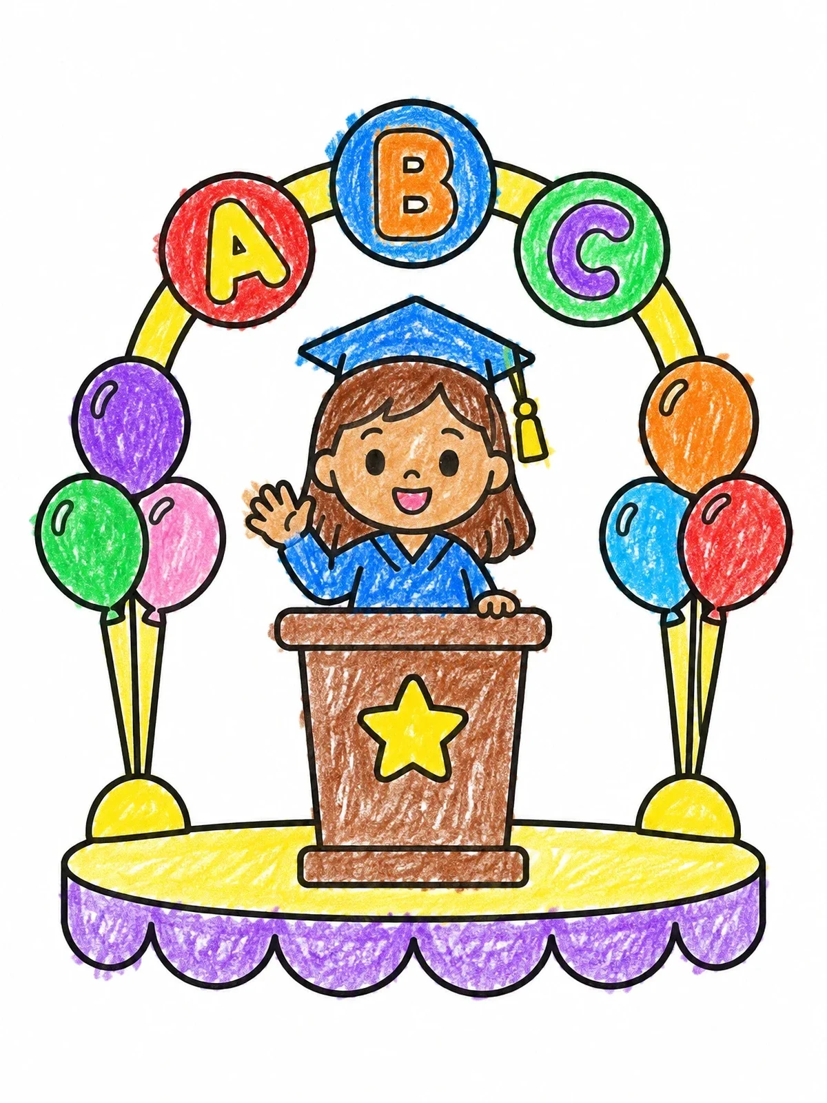 Colored example of the Preschool Graduate At The Podium coloring page