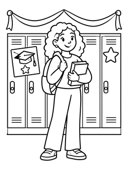 Free printable Happy Student By School Lockers coloring page