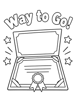 An open diploma certificate with a seal on this graduation coloring page.