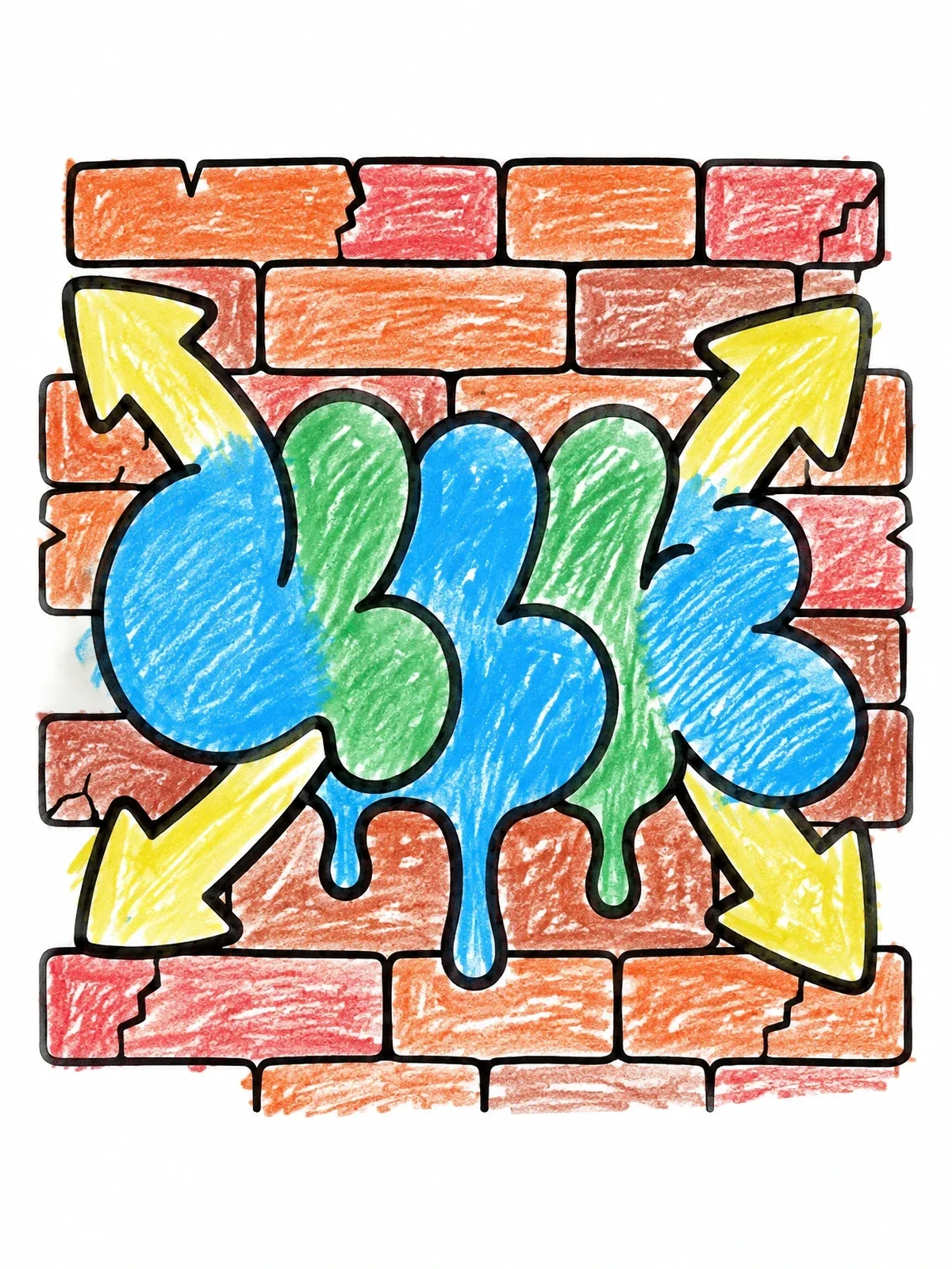 Colored example of the Graffiti Bubble Letters On Brick Wall coloring page
