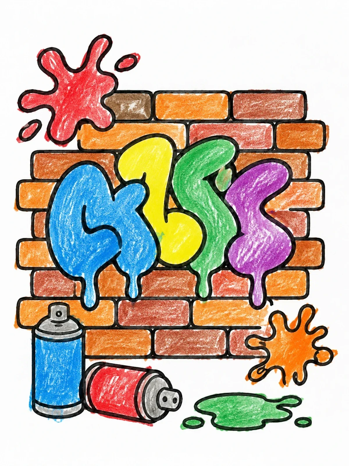 Colored example of the Graffiti Bubble Letters And Spray Cans coloring page