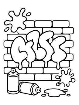 Free printable Graffiti Bubble Letters And Spray Cans coloring page