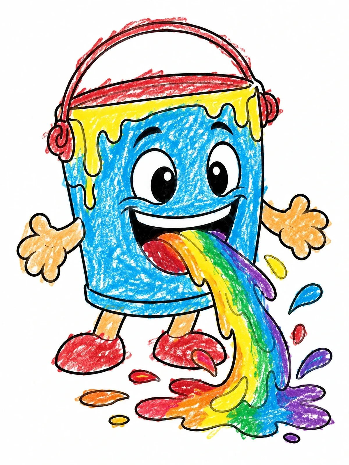 Colored example of the Cartoon Paint Bucket Creature coloring page