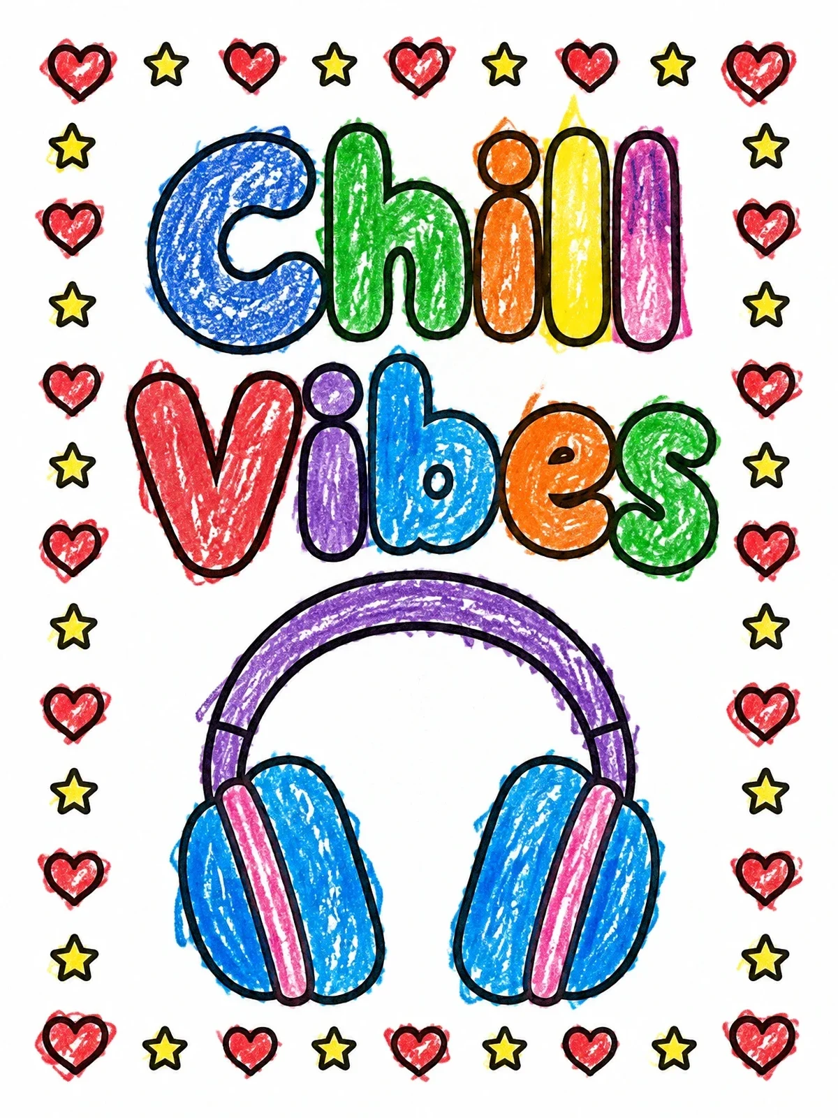 Colored example of the Chill Vibes Headphones And Stars coloring page