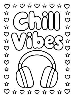 Free printable Chill Vibes Headphones And Stars coloring page