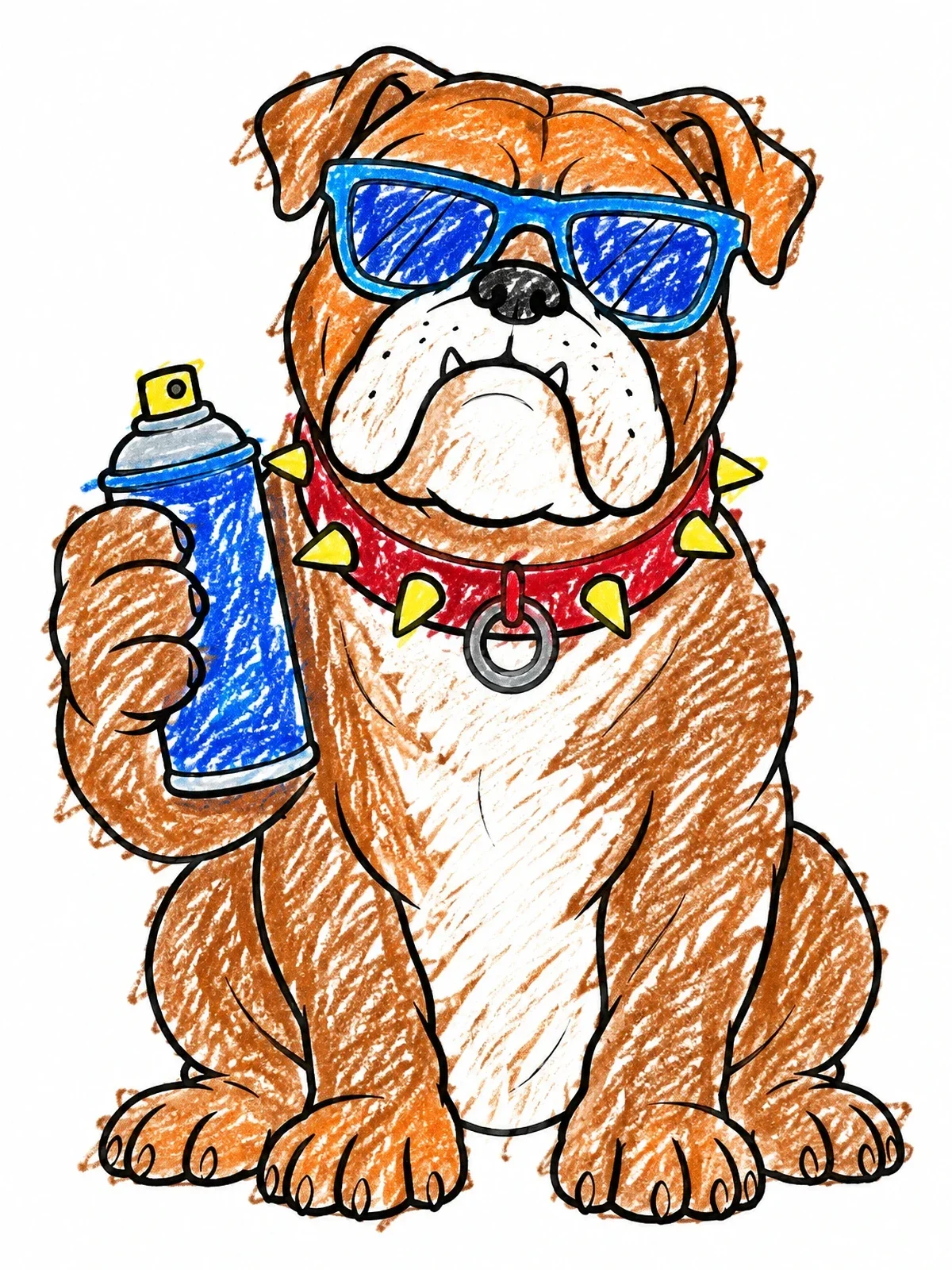 Colored example of the Cool Bulldog With Spray Can coloring page