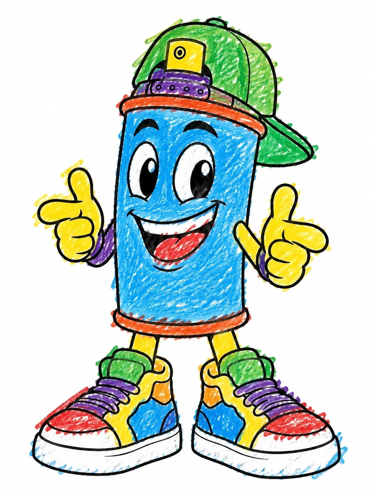 Colored example of the Cool Cartoon Spray Can Character coloring page