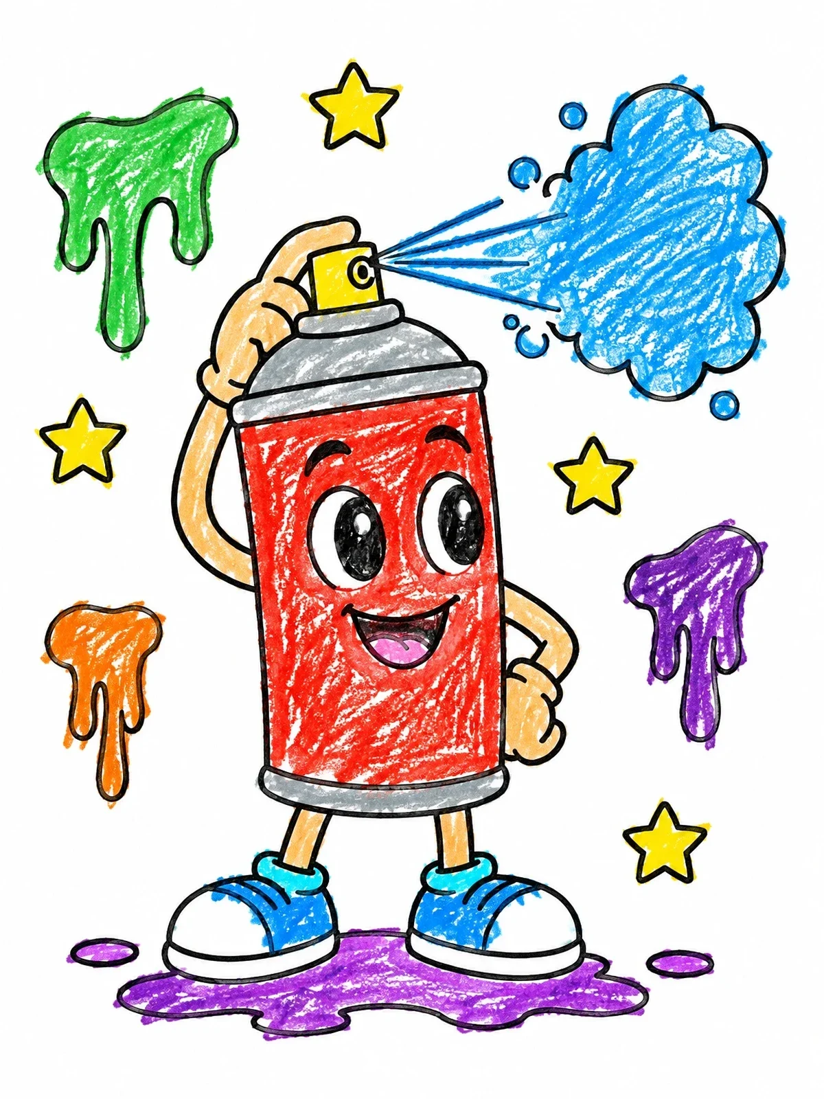 Colored example of the Cute Cartoon Spray Paint Can coloring page