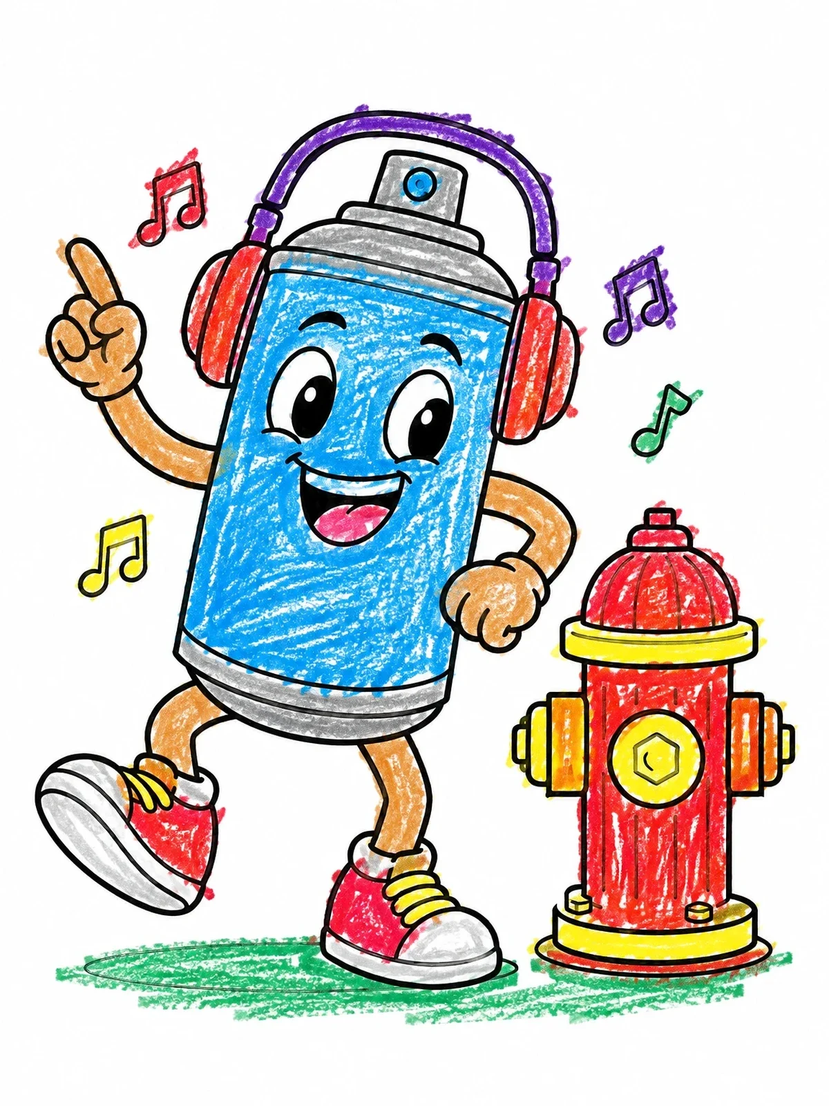 Colored example of the Dancing Spray Can With Headphones coloring page