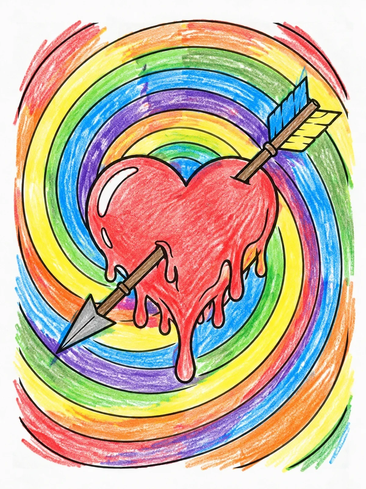 Colored example of the Dripping Heart Pierced By Arrow coloring page