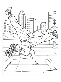 Free printable Breakdancer Freeze On City Sidewalk coloring page