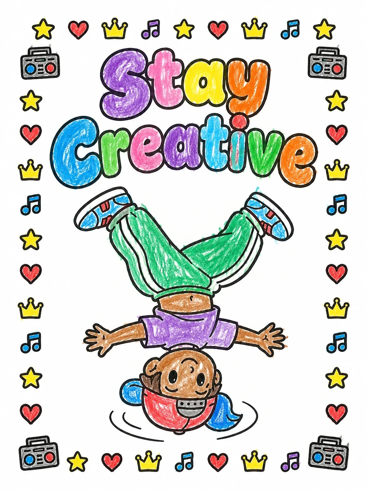 Colored example of the Breakdancer Girl Headspin Stay Creative coloring page