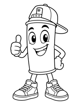 A cheerful spray can character wearing sneakers in this graffiti hip hop coloring page.