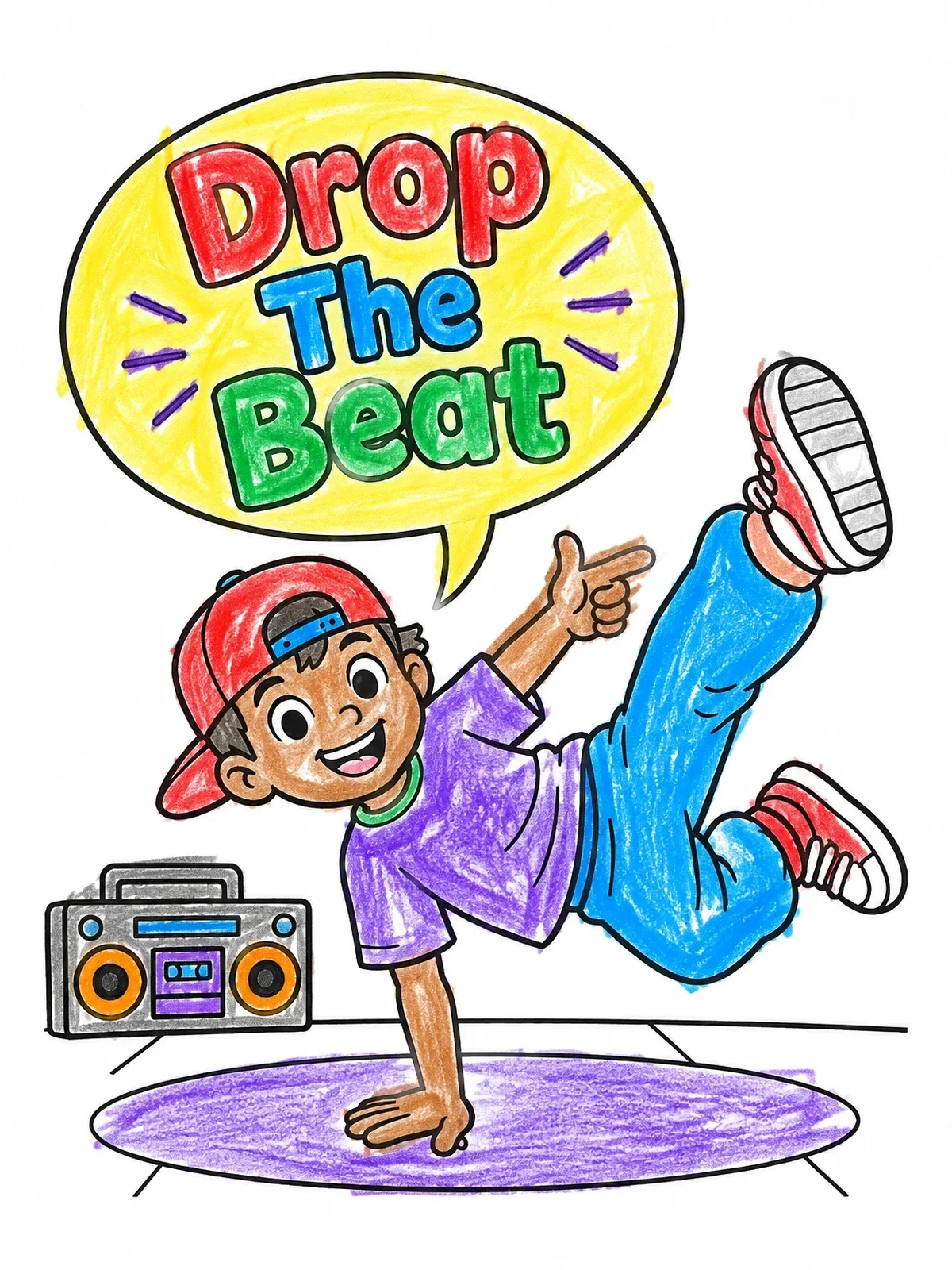 Colored example of the Cute Breakdancer With Boombox coloring page