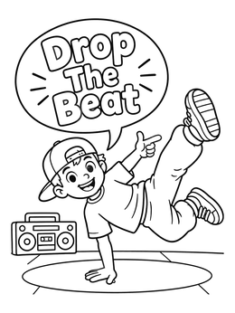 Free printable Cute Breakdancer With Boombox coloring page