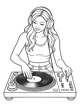 Free printable Female Dj At The Turntable coloring page