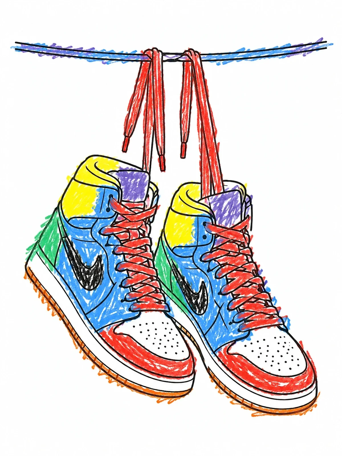 Colored example of the High Top Sneakers On A Wire coloring page