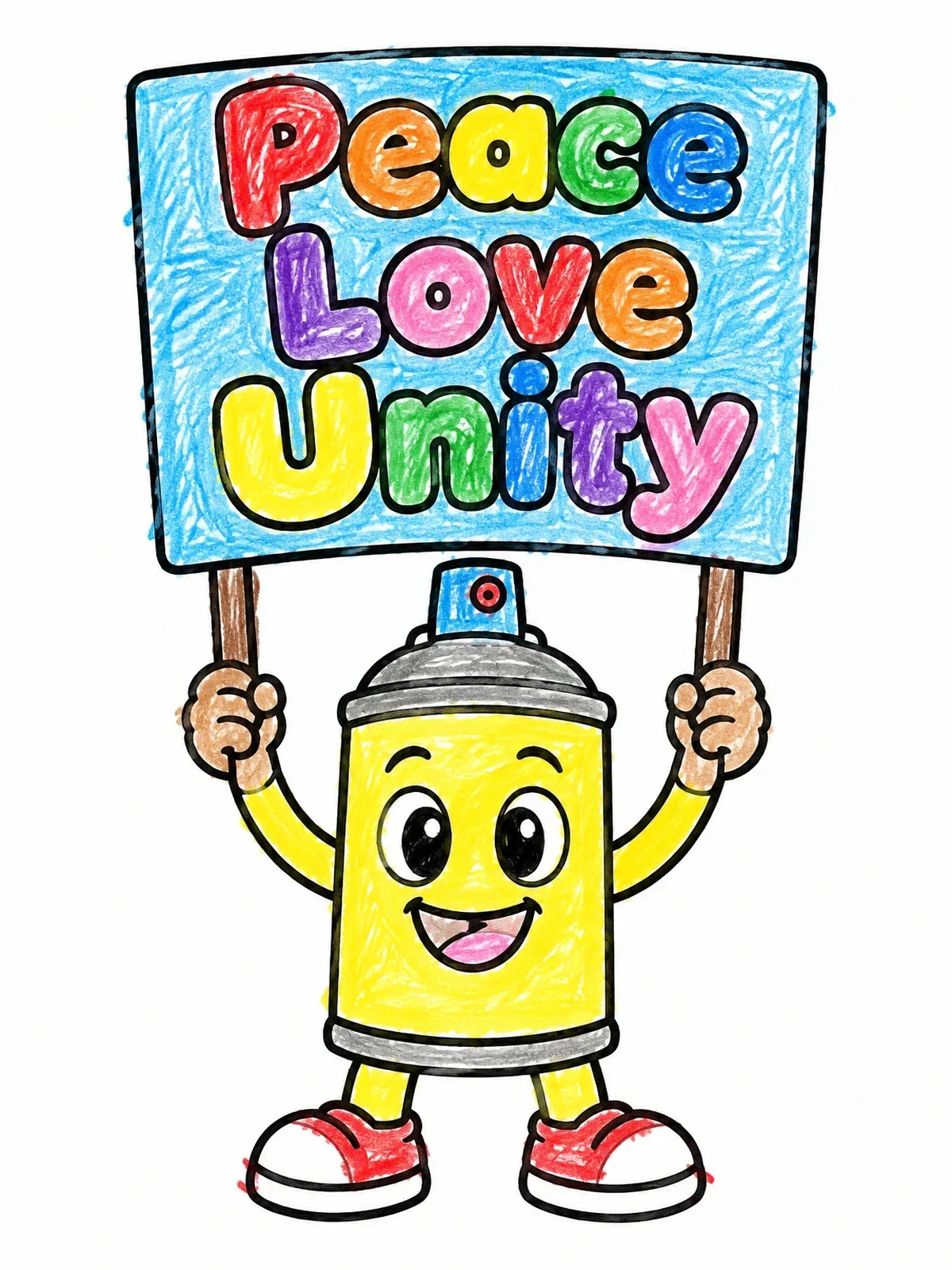 Colored example of the Spray Can With Peace Love Unity Sign coloring page