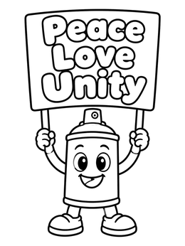 Free printable Spray Can With Peace Love Unity Sign coloring page