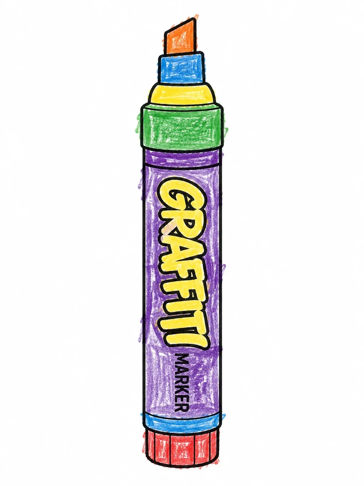 Colored example of the Graffiti Marker Pen Line Art coloring page