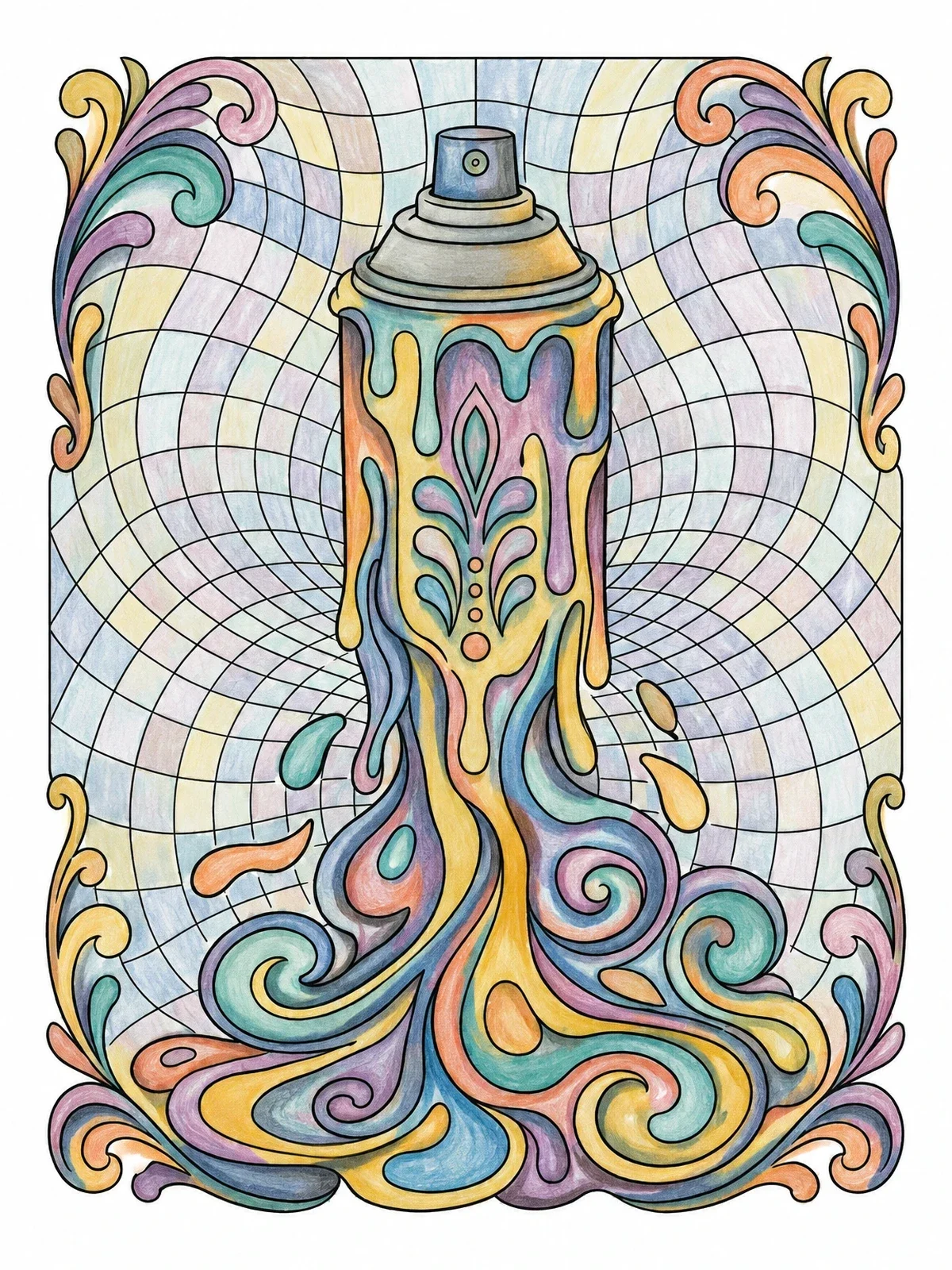 Colored example of the Melting Spray Can Art coloring page