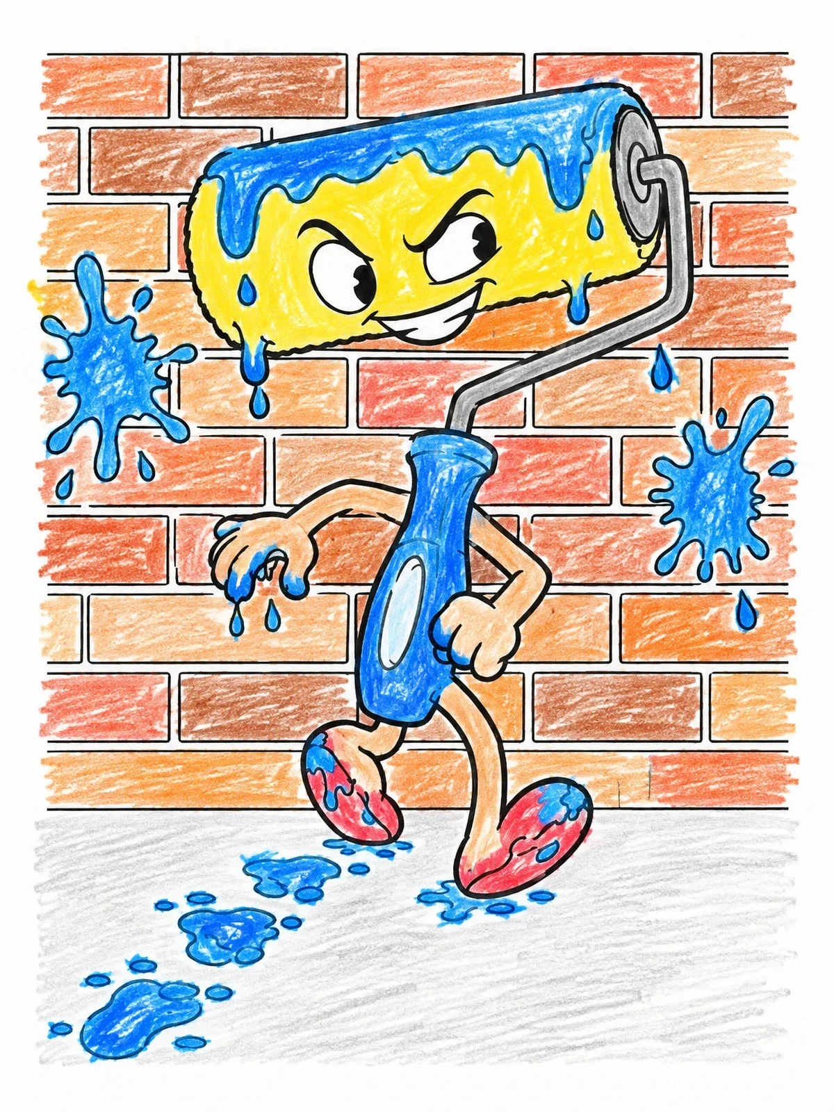 Colored example of the Mischievous Paint Roller Creature coloring page