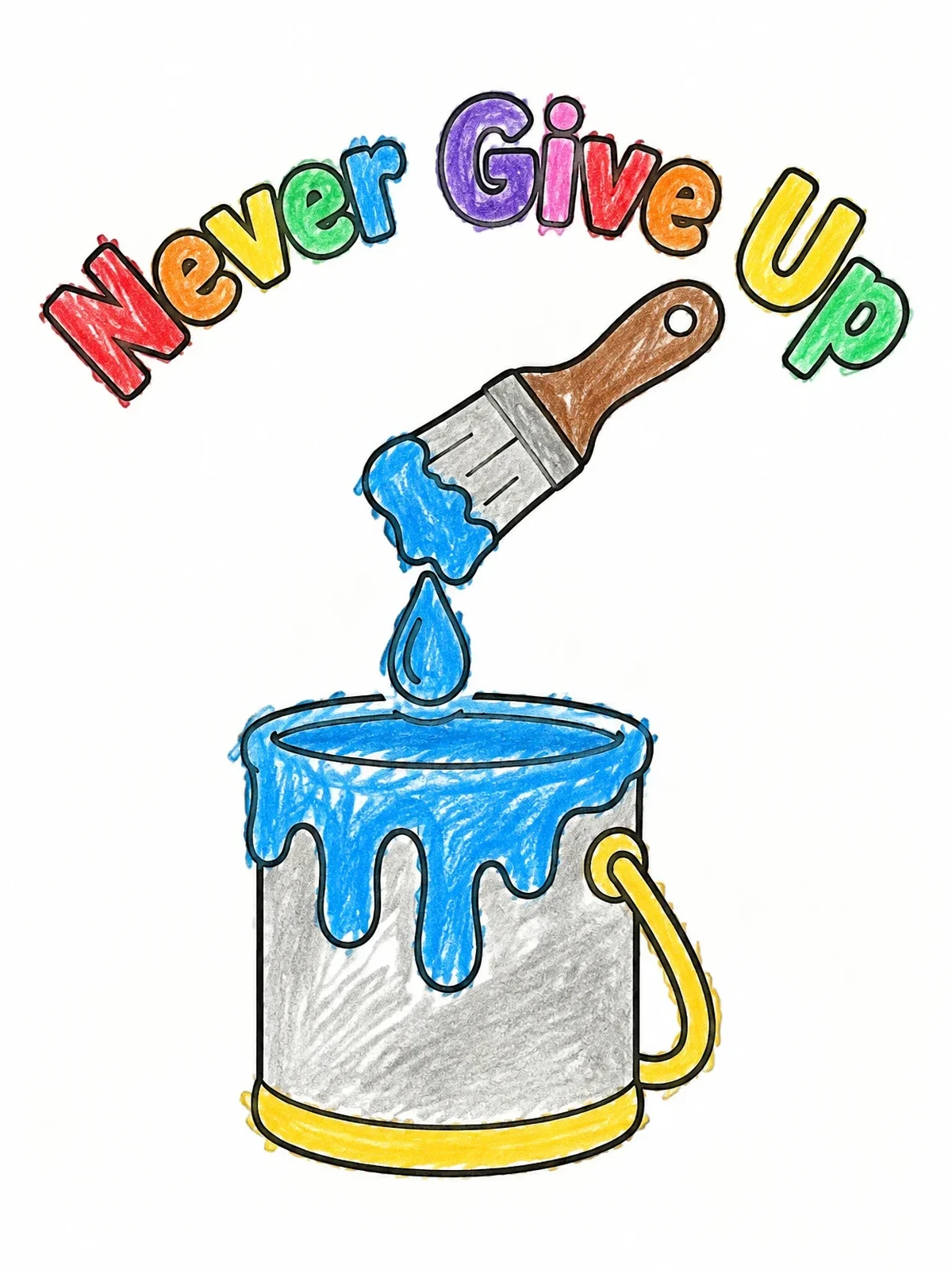 Colored example of the Never Give Up Paint Bucket coloring page