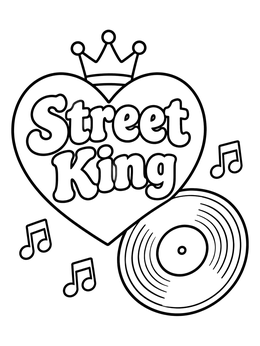 Free printable Street King Heart And Vinyl Record coloring page