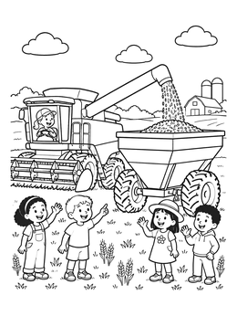 Free printable Combine Harvester Filling Grain Cart coloring page