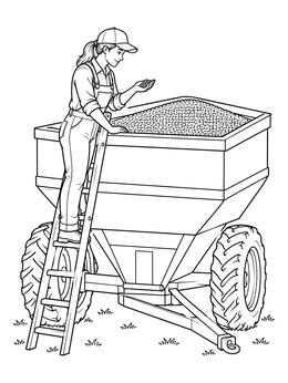 A farmer checks freshly harvested crop in this cereal grains coloring page.