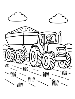 Free printable Tractor Pulling Grain Cart In Field coloring page