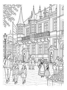 Visitors outside the Grand Ducal Palace on this detailed luxembourg coloring page.