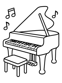 Free printable Grand Piano With Stool And Notes coloring page
