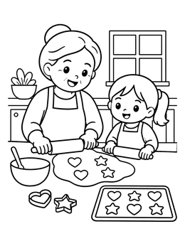 Free printable Baking Cookies With Grandma coloring page