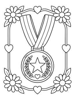 Award Medal in Floral Frame coloring page