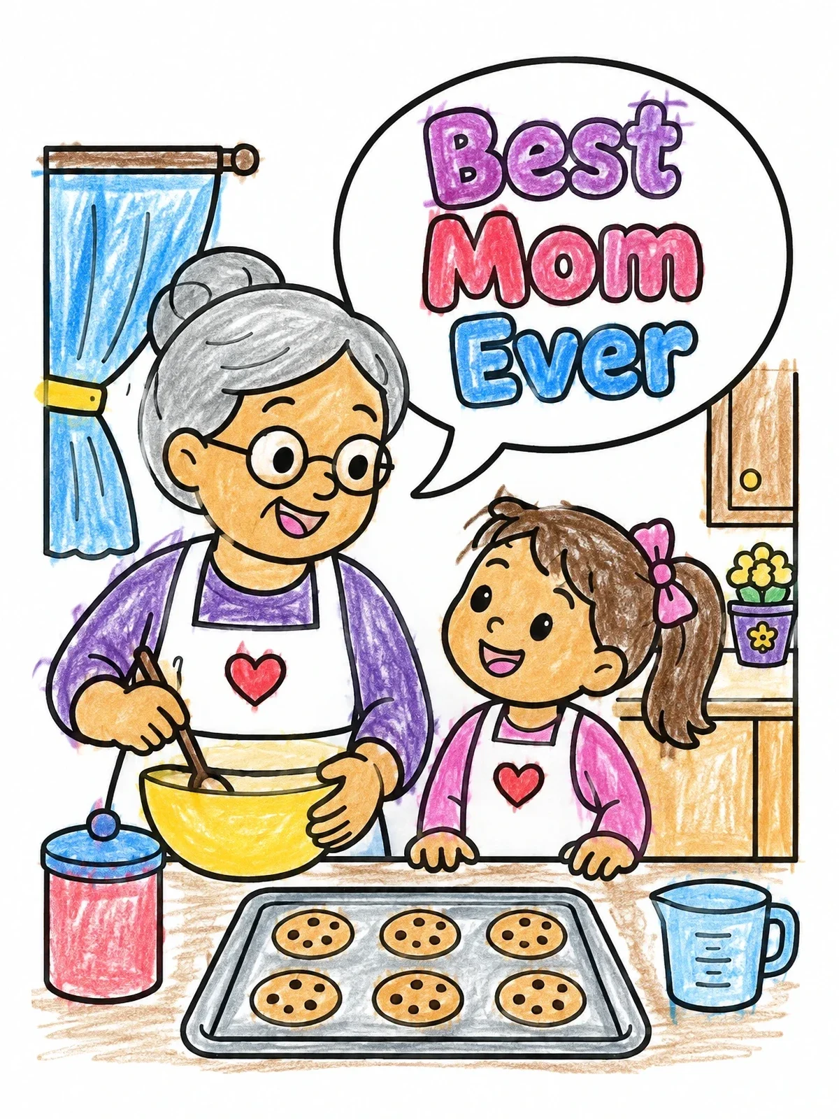 Colored example of the Baking Cookies With Grandma coloring page