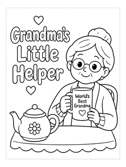 Free printable Grandma With Mug And Teapot coloring page