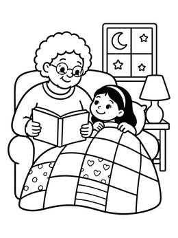 Free printable Grandma Reading A Bedtime Story coloring page