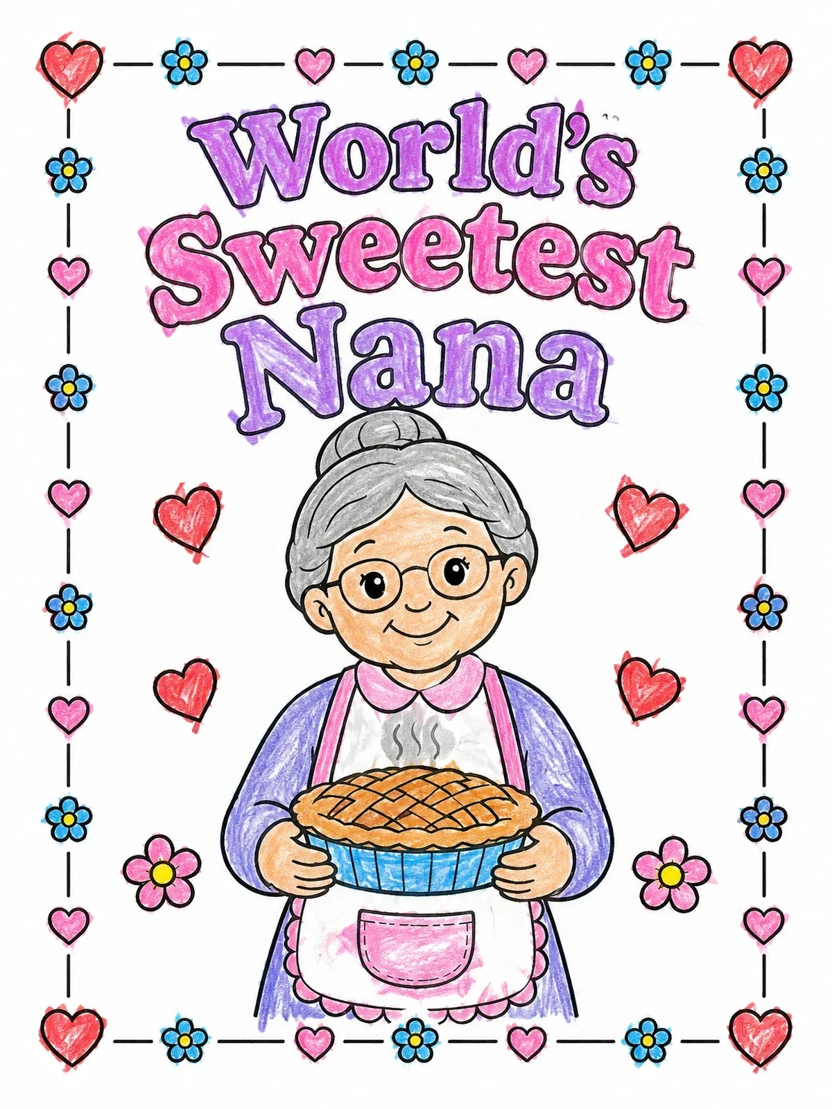Colored example of the Sweet Nana Baking Fresh Pie coloring page