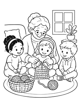 Free printable Grandmother Teaching Children To Crochet coloring page