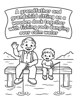 Free printable Grandfather And Grandson Fishing On Dock coloring page