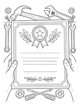 Free printable Father's Day Certificate With Tools coloring page