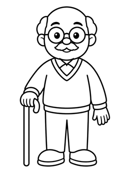 Free printable Friendly Cartoon Grandfather With Cane coloring page