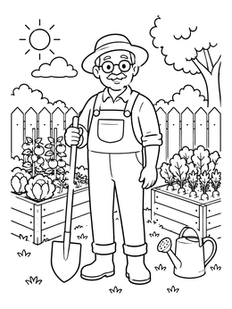 Free printable Grandpa In The Vegetable Garden coloring page