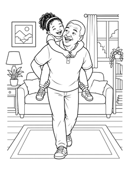 Free printable Grandpa Piggyback Ride In Living Room coloring page