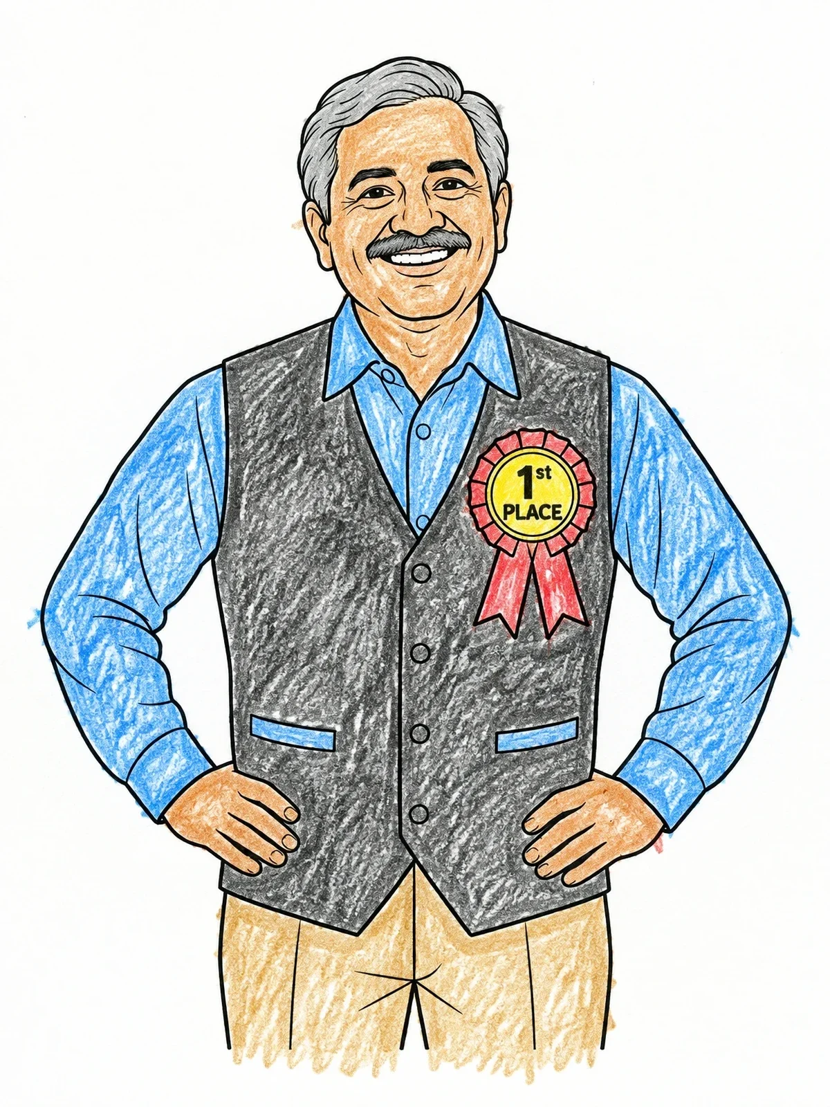 Colored example of the Proud Grandfather With First Place Ribbon coloring page