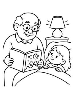 Free printable Grandpa Reading Bedtime Story coloring page