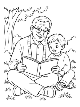 Free printable Grandpa Reading With Grandson Outdoors coloring page