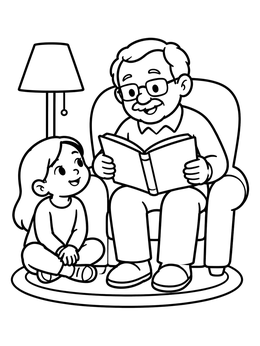 Free printable Grandpa Reading Story To Granddaughter coloring page